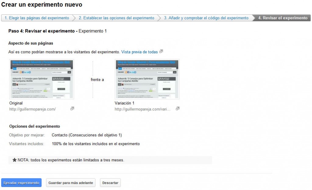 google analytics experimentos de contenido